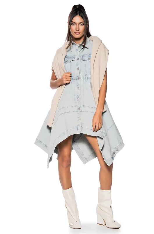 WINONA CAP SLEEVE BUTTON DOWN DENIM MIDI DRESS