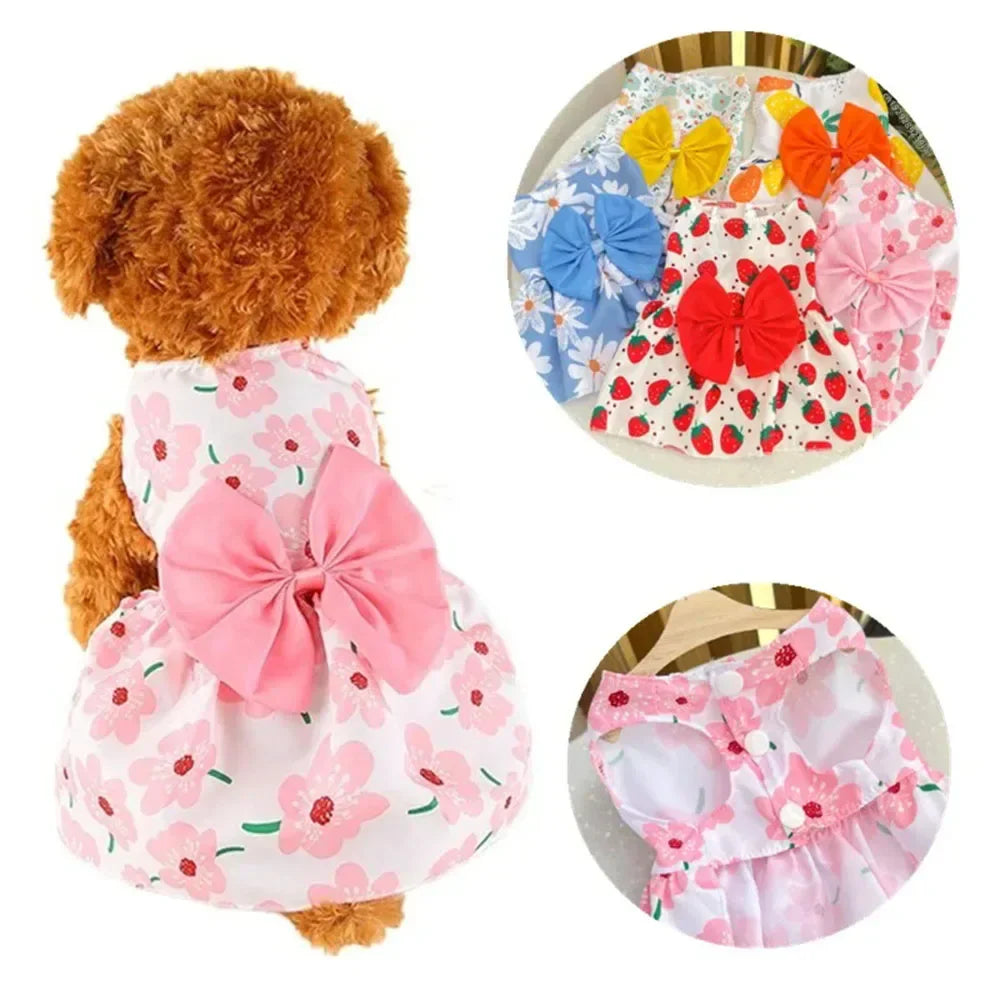 Floral Dog Dresses with Bow – Elegant & Cute Outfits in 5 Vibrant Colors