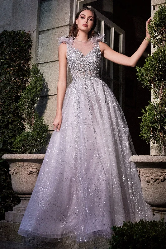 CINDERELLA DIVINE  B704 Jewel Neck A-Line Tulle Dress