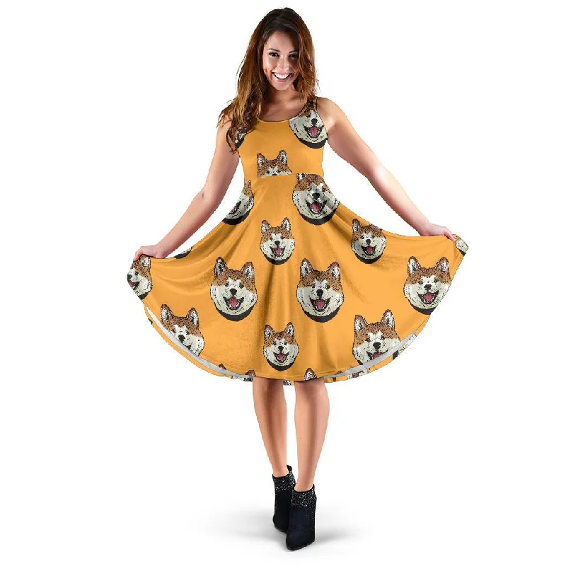 Dog Akita Print Pattern Dress