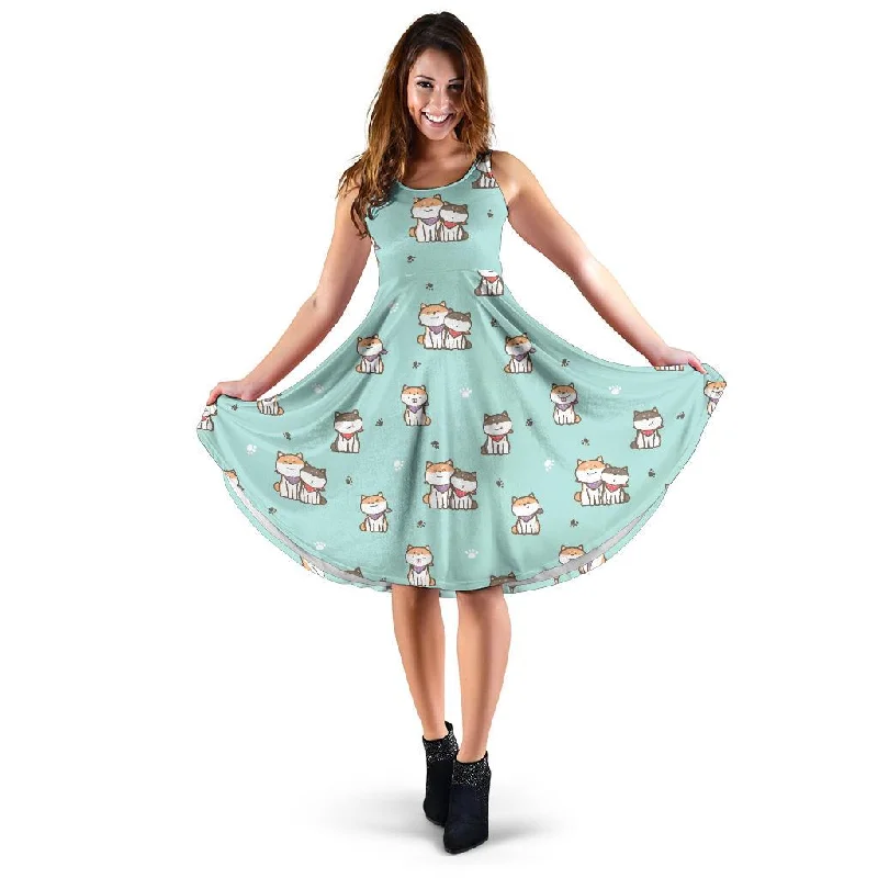 Dog Pupppy Shiba Inu Pattern Print Dress