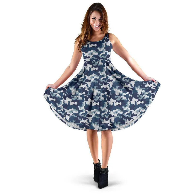 Navy Military Camouflage Camo Pattern Print Dress