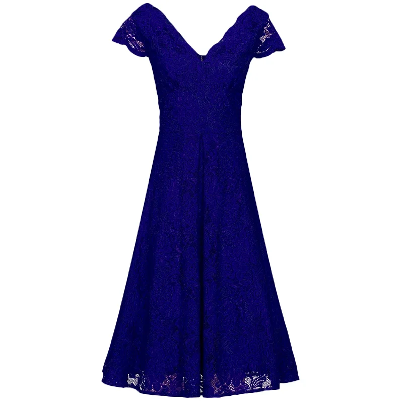 Jolie Moi Royal Blue Embroidered Lace Cap Sleeve Swing Dress